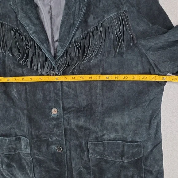 Denim & Co. Women Size 2X Suede Leather Fringed Jacket Blazer Black